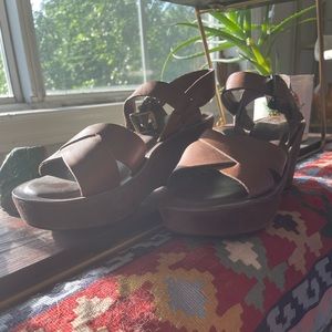 Kork-ease brown suede platform sandals